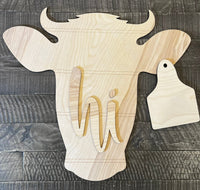 Shiplap Hi Cow Head With Blank Tag DIY Kit Unfinished