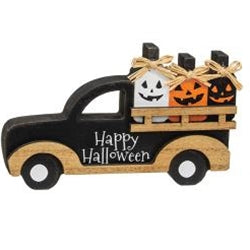Mini Happy Halloween Pumpkin Truck Wood Sitter
