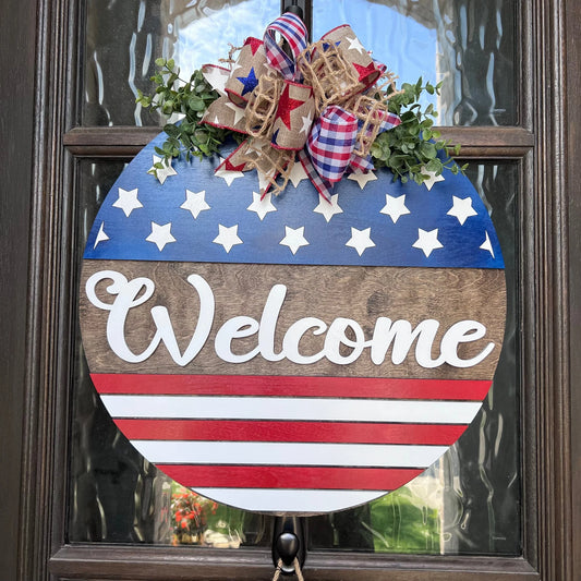 Welcome American Flag Door Hanger