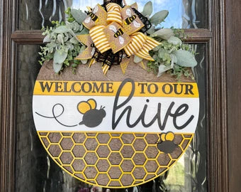 Welcome To Our Hive Bee Door Hanger