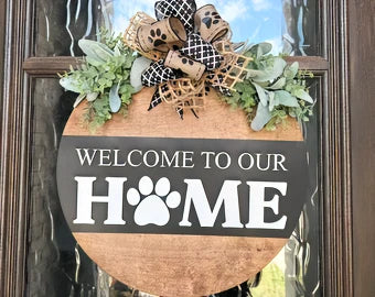 Welcome To Our Home Paw Print Door Hanger