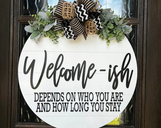 Welcome-ish Depends on Who You Are and How Long You Stay Door Hanger