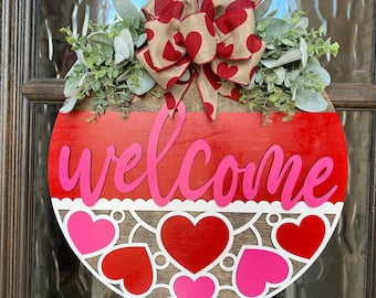 Valentines Welcome Heart Front Door Hanger