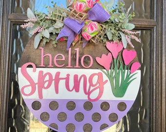 Hello Spring Tulips Door Hanger